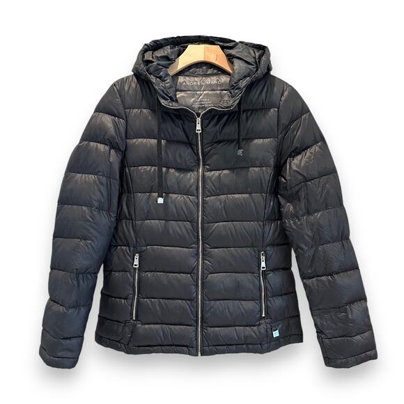 ANDREW MARC | M | Premium Down Black Lightweight Packable Hooded Puffer Jacket - Picture 1 of 7
